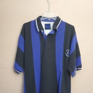 90s boss Blue and black striped polo shirt